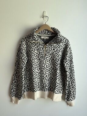 LOFT Black & Cream Leopard-Print Half-Zip Sweater